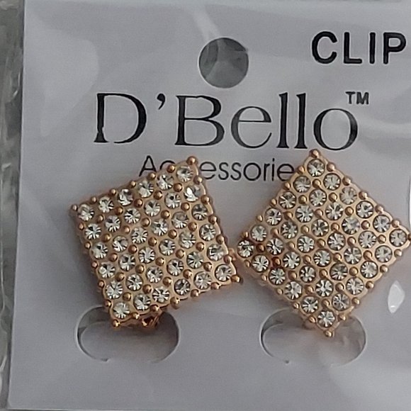 Gold Tone Rhinestone Clip-On Earrings - Picture 5 of 6